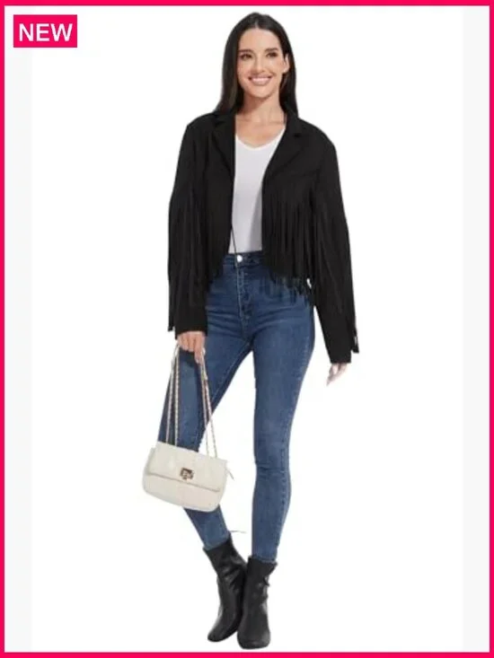 Fringe Leather Jacket Women Western Cropped Coat S-XXL Concert Wear - Picture 5 of 7